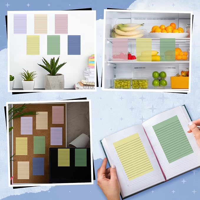 Yinder 6 Pack Colored Transparent Sticky Notes Translucent Clear Lined Self Sticky Notes, Back to School Gift Bible Tab for Planners, School Supplies Office, 30 Sheets/Pack, 4 x 6'' (Light Color)