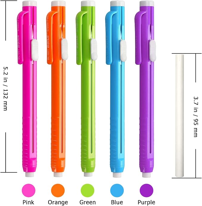 Retractable Mechanical Eraser Pen, Pen-Style Erasers, 5 Pack