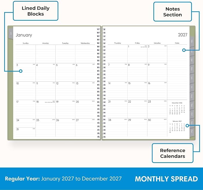 Blue Sky 2027 Weekly & Monthly Planner, 8.5"x11", Enterprise Sage Green | January 2027 - December 2027, Flexible Cover, Durable Twin Wire Binding, Laminated Tabs, Storage Pocket