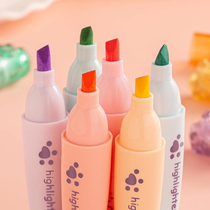 6 Pastel Highlighter Pens, Chisel Tip Quick Dry No Bleed Markers – Bible Study, Notes, Office & Back to School Supplies, 6 Colors Set (1mm + 5mm)