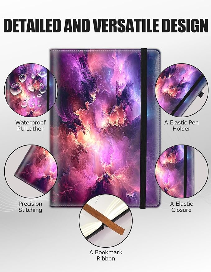 Hardcover Executive Notebooks, A5 PU Leather Lined Journal Notebook, 200 Pages Thick Paper Subject Notebooks for School,Work,Home Writing Business Notebook, Diary Book ，Space Colors Nebula