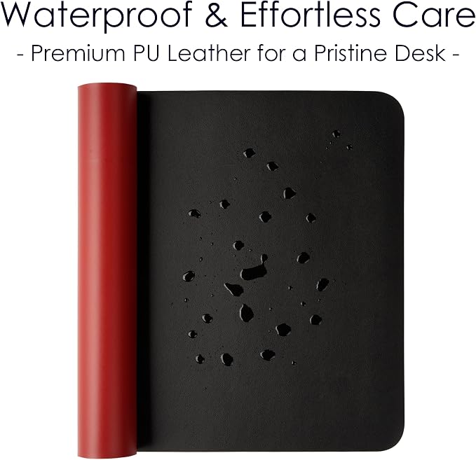 Leather Desk Pad Protector, Waterproof Mouse Pad, PU Desk Mat, Office Desk Cover, Desk Writing Mat for Office/Home/Work/Cubicle (Black/Red) 23.6x13.7 in