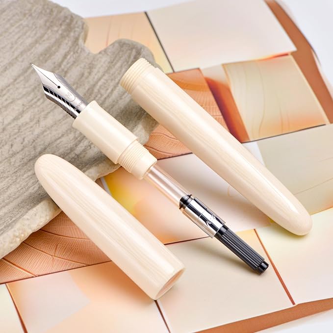 Asvine C80 Fountain Pen #8 Stub 1.1mm Nib Large Handcraft Pen with Converter Pen Box Collection Set (Ivory)