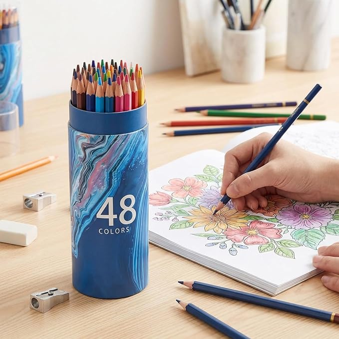48 Color Pencil, Soft Core Art Pencils Set with Blending Tutorial for Drawing & Coloring Books Premium Coloring Pencils for Adults, Kids, Artists