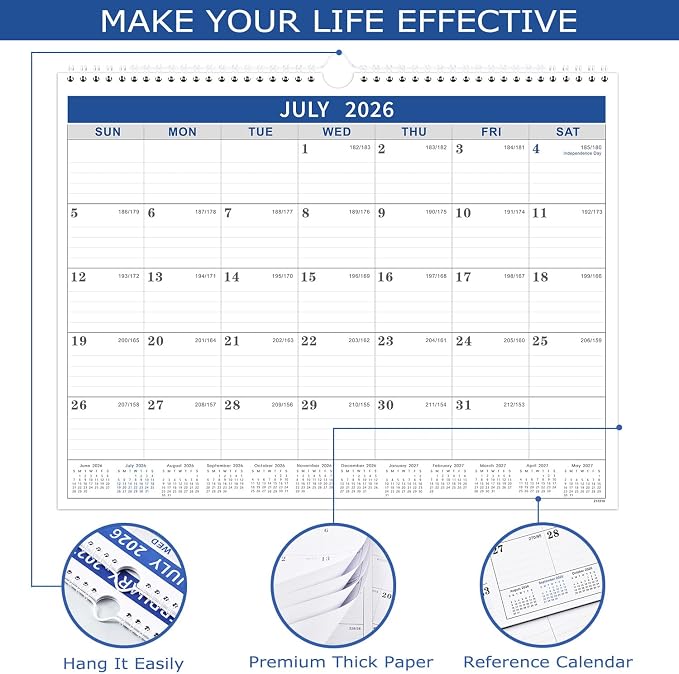 2026-2027 Calendar - 2026-2027 Wall Calendar from Jul. 2026 - Jun. 2027, Wall Calendars 14.8'' x 11.5'', Calendars 2026-27 with Julian Date, Thick Paper