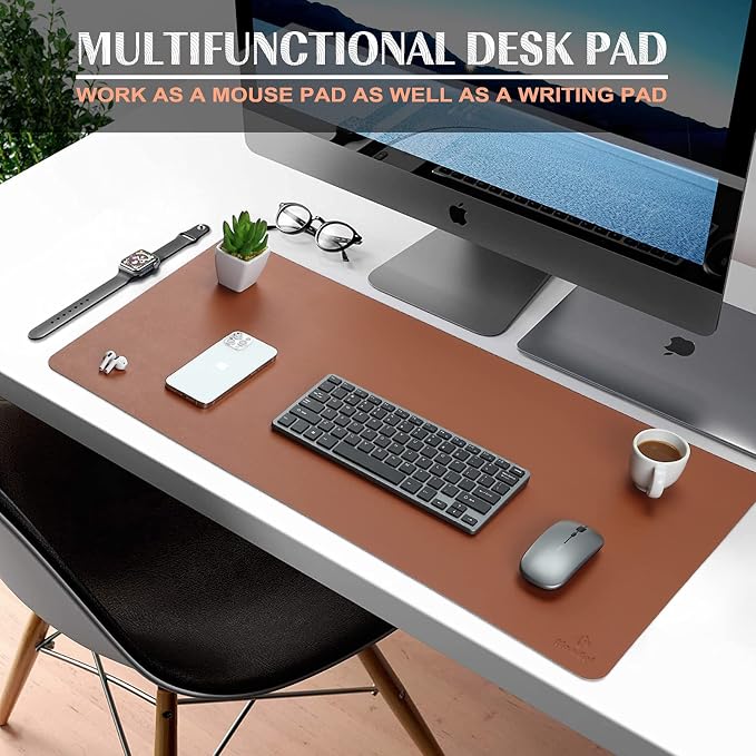 K KNODEL Large Office Desk Mat, Leather Mouse Pad (31.5"x15.7", Brown) | Desk Pad, Keyboard Pad, Computer and Laptop Mat, Desktop Protector and Cover, Writing Pad and Blotter for Home Office