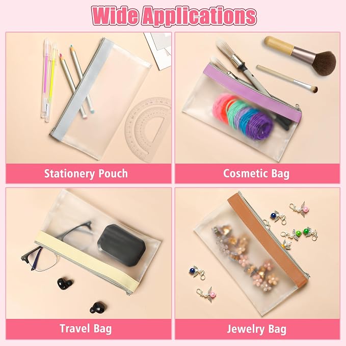 4 Pack Clear Pencil Pouch, Cute Pencil Case, Pencil Bag With Zipper | Teen Portable Pencil Pouch for School & Stationery Supplies