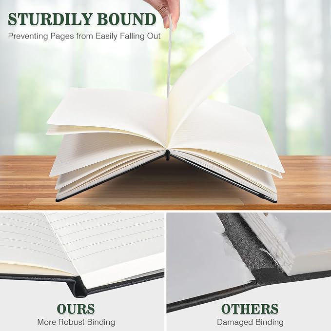 OMEYA A5 Hardcover Notebooks for Work: 3 Pack, 100gsm Paper, 160 Pages Each | College-Ruled, 5.75" x 8.38", PU Leather Hardcover, 3 Pens, 2 Inner Pockets, 180° Lay-Flat, For Business, School