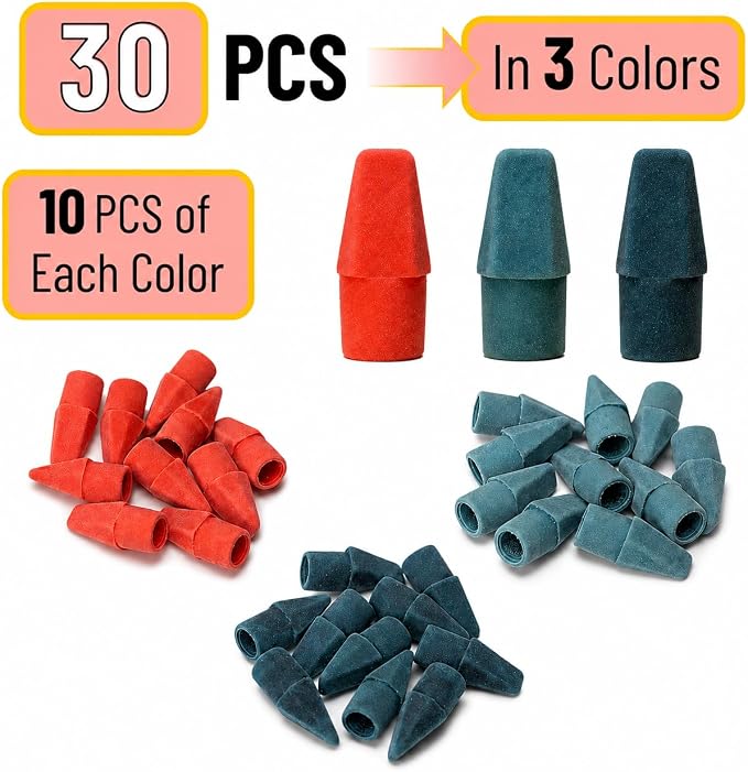 Mr. Pen- Pencil Erasers Toppers, 30 Pack, Colorful | Mr Pen Erasers for Pencils