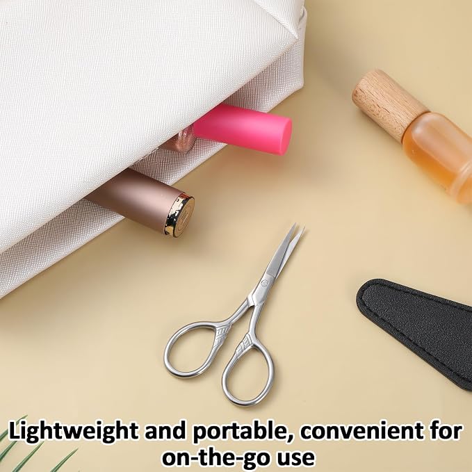 Vintage Embroidery Scissors with Leather Sheath, 3.6" Small Precision Craft Scissors with Textured Handle, Sharp Mini Detail Shears for Sewing, Needlework, Yarn, DIY Arts & Crafts