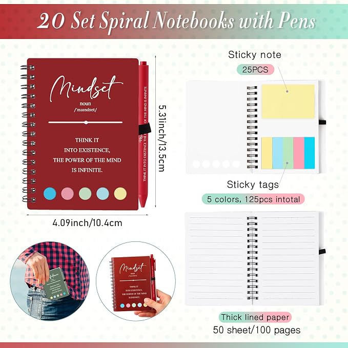 40 Pcs Motivational Inspirational Notebook Bulk with Notes Pen,Multicolor | Back to School Spiral Notebooks Inspirational Motivational Appreciation Gift for Students Teacher Employee Team Coworker