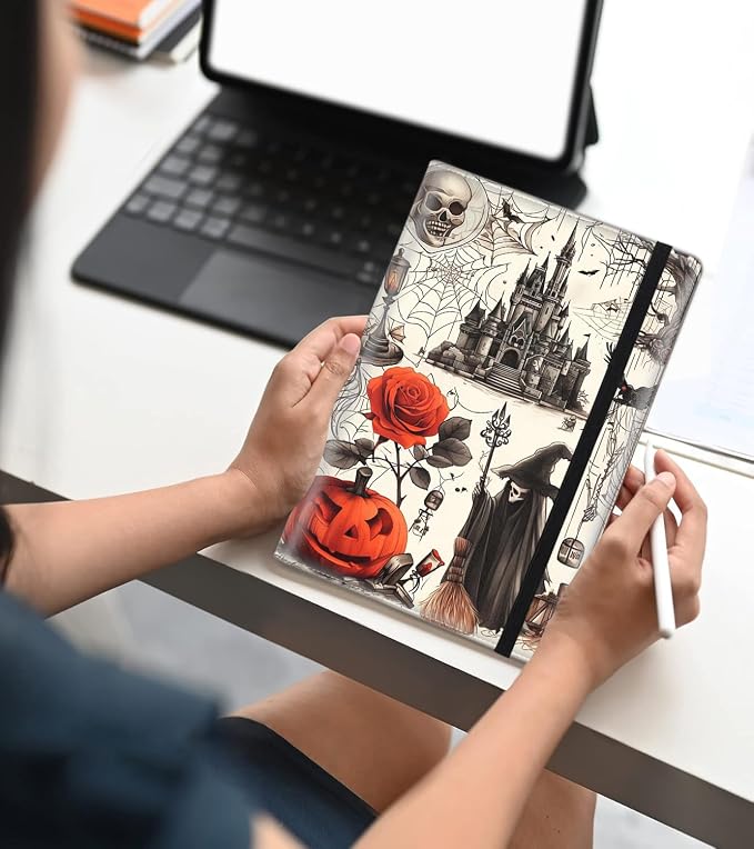 A5 Leather Lined Journal Notebook, 200 Pages Hardcover Executive Notebook for Men Women Office School Note Taking, Thick Writing Paper Daily Journal with Bookmarks/Indexes, Halloween Castle