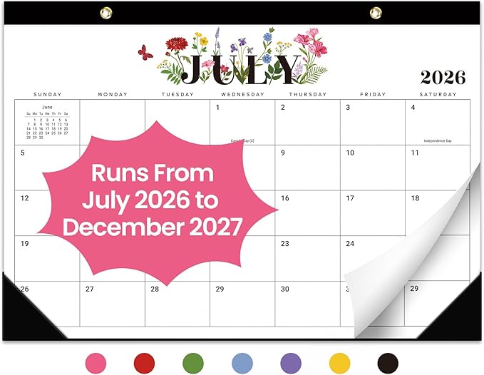 Desk Calendar 2026-2027, 18-Month Calendar Runs from July 2026 to December 2027, Large 17" x 12" Monthly Desktop & Wall Calendar for Home & Office - Soft Botanica