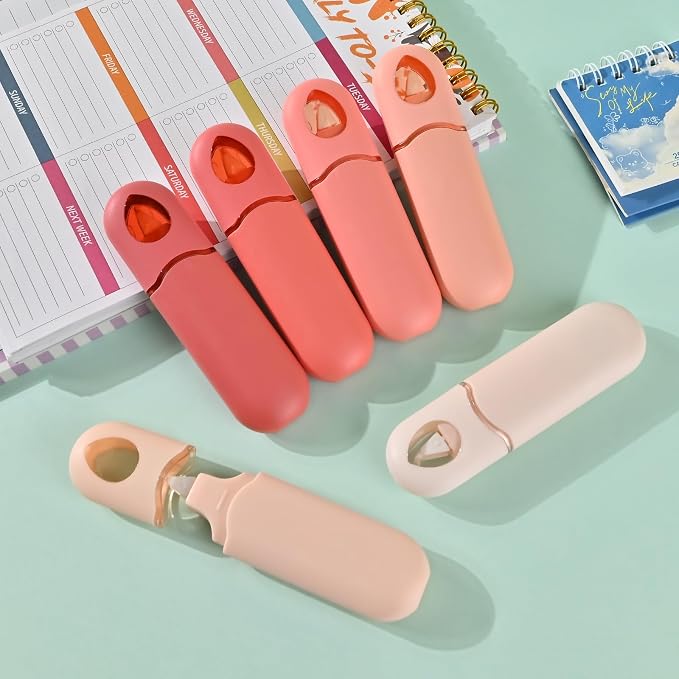 Temiary 12Pcs Cute White Correction Smooth Pull Out Tape, 1/5 x 236in Pink | Easy to Use White Correction Pens, Smooth Writing & Aesthetic Office School Supplies
