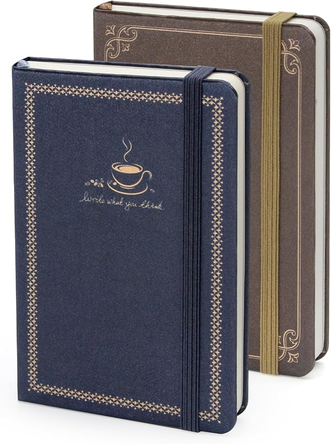 WETLOTE European Vintage Pattern Notebook - Made of sustainable and excellent quality paper,gold fabric and simple patterns, suitable for office, school and many other occasions(Brown+Blue/A6)