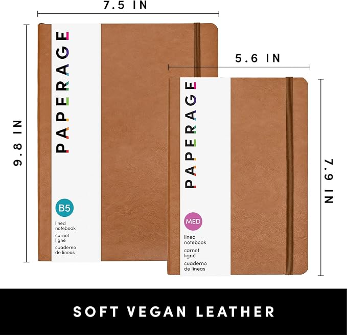 PAPERAGE Softcover Lined Journal Notebook (Cognac), 160 Pages, Medium College Ruled Notebook, 5.6 inches x 7.9 inches - 100 GSM Thick Premium Paper, Soft Vegan Leather Journal for Home, Work & School