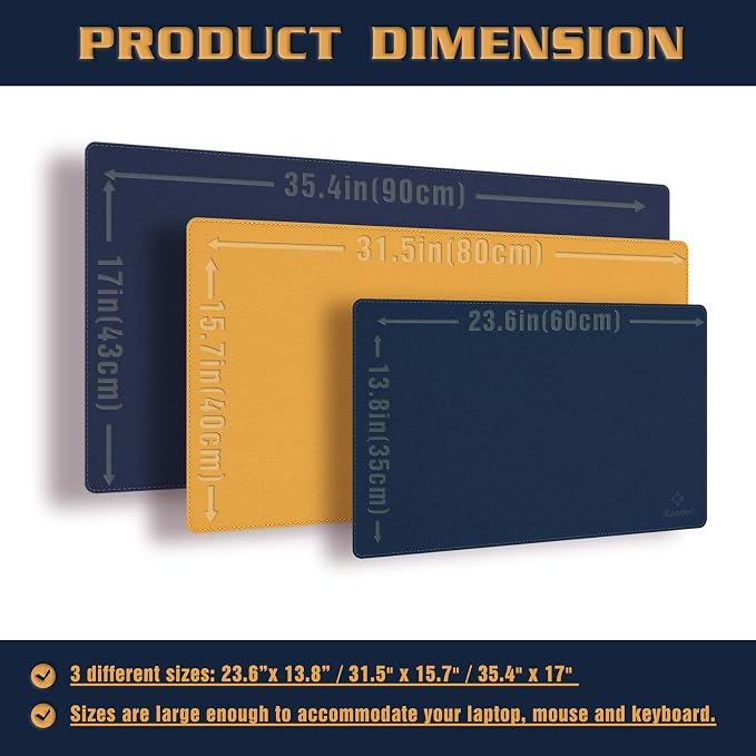 K KNODEL Small Sewing Leather Desk Mat, Desk Pad (Dark Blue, 23.6" x 13.8") | Mouse and Keyboard Pad, PVC Computer and Laptop Mat, Desktop Protector and Cover, Writing Pad and Blotter for Home Office