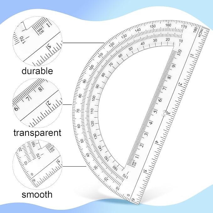 Unjoo Plastic Protractor 6 Inch Math Protractors 180 Degrees, 2 Pack,Purple | Transparent Protractor for Geometry Classroom Student School, Office Supplies
