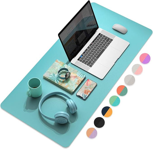YSAGI Dual-Sided Desk Pad Protector, Desk Mat with Non-Slip - Waterproof PU Leather Office Desk Blotter for Mouse, Keyboard, Writing,35.4" x 17", Calamine Blue+Cobalt Green
