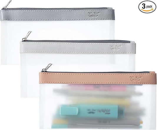 Mr. Pen- Clear Pencil Pouch, 8.50"x4.25", 3 Pack, Durable TPU Material | Medium Water-Resistant Pencil Bags with Smooth Zipper, Multipurpose Clear Pouch for Stationery, School, Office