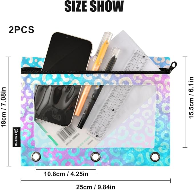 ALAZA Pencil Pouch for 3 Ring Binder Leopard Print Rainbow Cheetah