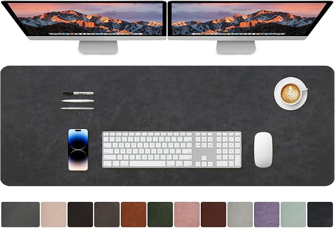 CHEERYGOO Faux Leather Desk Mat - Waterproof Mouse Pad, Non-Slip PU Leather Blotter, Writing Surface for Office and Home 47"x17" XXL Dark Grey