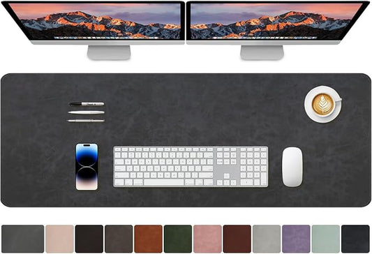 CHEERYGOO Faux Leather Desk Mat - Waterproof Mouse Pad, Non-Slip PU Leather Blotter, Writing Surface for Office and Home 47"x17" XXL Dark Grey