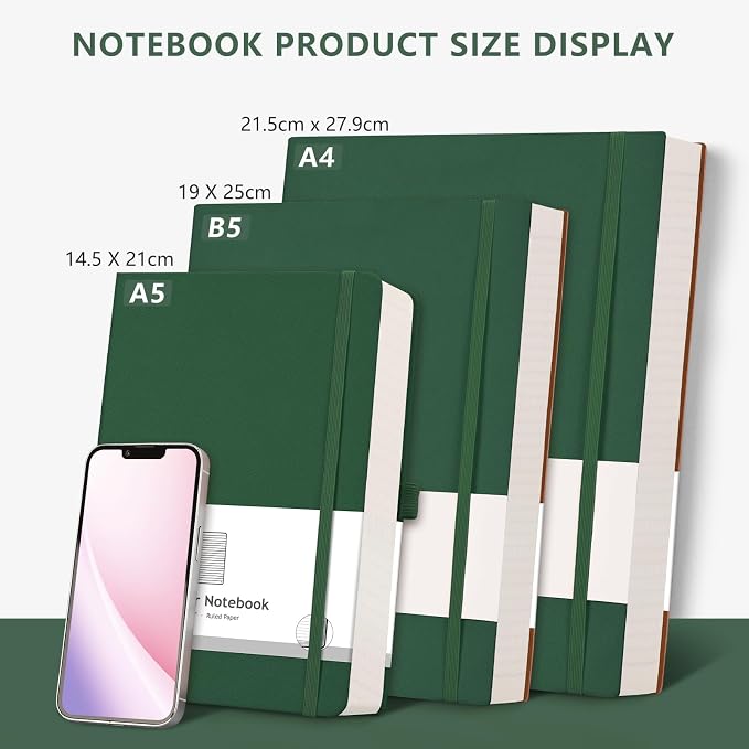 AHGXG Lined Journal Notebook - 320 Numbered Pages Thick Journal for Women A5 Notepad College Ruled, 100gsm Paper, Leather Hardcover, for Men Writing Work Office School, 5.75'' X 8.38''-Green | Thick Lined Notebook for Note Taking, 100GSM Paper, Leather...