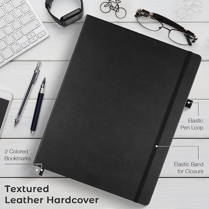 Blank Notebook, Hardcover Sketch Book, 8.5" x 11" Large Blank Journal, No Bleed Thick Paper Sketchbook for Drawing, Unlined Notebook Journal for Women Men School, A4 Leather Sketchbook Lay Flat, Black