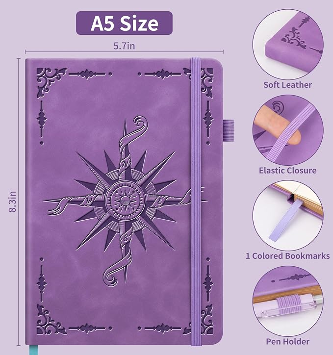 Lined Journal Notebook for Women Men, A5 Hardcover Leather Journals for Writing, 200 Pages Thick Paper, Daily Journal Notebook for Work, School, Note Taking, Business, Travel, College Ruled