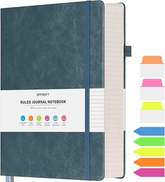 College Ruled Notebook A5, 312 Numbered Pages Diary, Lined Leather Journal | Extra-Thick with 2X Writing Space, 100gsm No Bleed Paper, Hardcover, Lay-Flat, for Work, School, Meeting Notes & Journaling