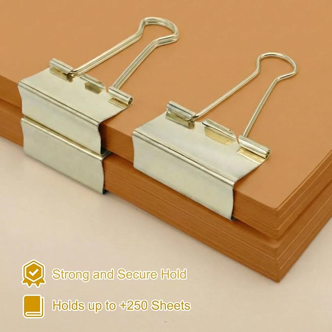 Frienda 12 Pack 2 Inch Extra Large Binder Clips Big Paper Clamps Metallic Large Paper Clips with Grip Reusable Office Organization Supplies for School Office Home (Gold)