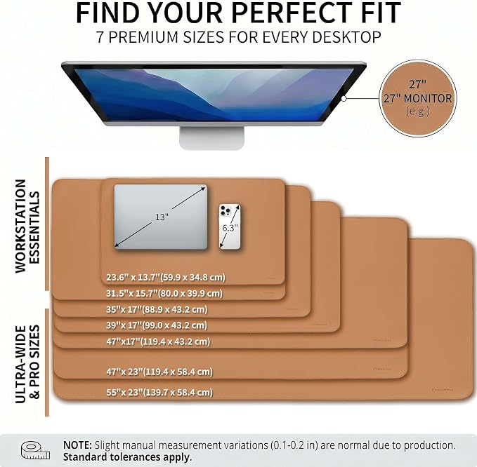 Large Desk Pad Non-Slip Desk Mat Protector for Keyboard Mouse Waterproof Vegan Leather Surface Faux Leather Laptop Mat Smooth Mouse Pad Premium Gift Tube Caramel Brown 35" x 17"