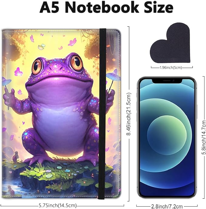 A5 Leather Lined Journal Notebook, 200 Pages Hardcover Executive Notebook for Men Women Office School Note Taking, Thick Writing Paper Daily Journal with Bookmarks/Indexes, Purple Frog
