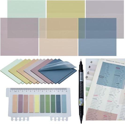 YOUDEFUL 800Pcs Transparent Sticky Notes, 3"x3" Clear Sticky Notes, Waterproof Translucent Sticky Note Pads for Books Annotation, Clear Post it Notes for Bible Study, School, Office（Morandi）