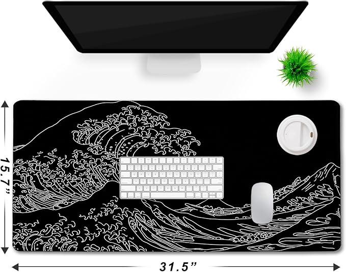 TEDNETGO Extra Large Mouse Pad, Gaming Mouse Pad, Waterproof Extra Large Mousepad with Stitched Edges, Non-Slip Base Keyboard Pad for Gamer, Office & Home, 31.5 x 15.8, Sea Wave