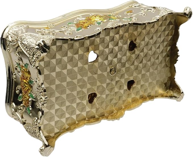 Luxurious Rose Tissue Box with Imitation Diamonds,Gold-Yellow | 9.45"x5.43"x3.94"，Embossed Flowers, Elegant Tissue Paper Holders，for Home Toilet Bath Hotel