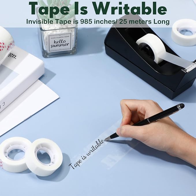 Yahenda 6 Pack Black Desktop Tape Dispenser Non Skid Base with 0.7 x 985 Inches Invisible Tape Refills Bulk Weighted Roll Dispenser for Office Home School