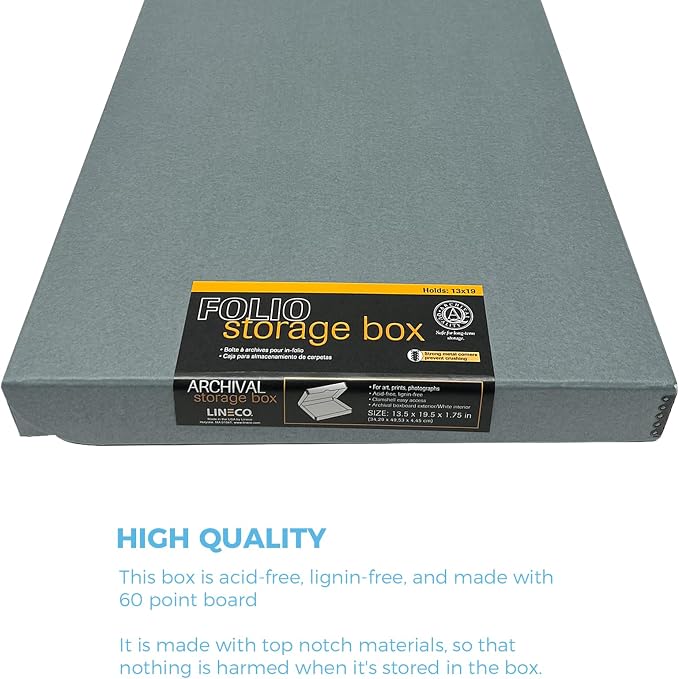 Lineco Clamshell Archival Storage Box, 13.5x19.5x1.75 Inch, Gray | Acid-Free with Metal Edge Boxboard, Organize and Store Photos Documents Cards Negatives Magazine Prints Family Records DIY