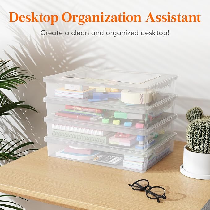 Lifewit 6 Pack Plastic Multi-Purpose Storage Box with Latching Lids, Clear A4 Paper Storage, Classroom Organization, Storage Containers for Board Game, Craft, Document, Magazine, Art Supplies