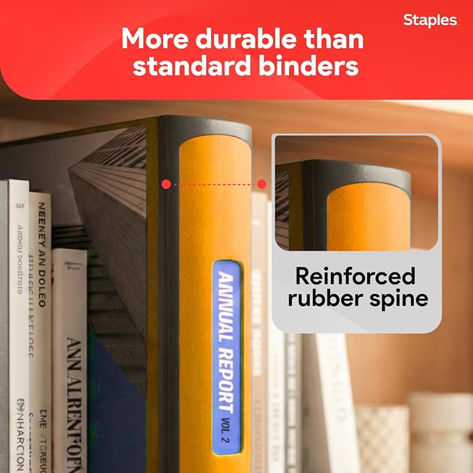 Staples 3" D‑Ring Heavy‑Duty View Binder, Orange, Durable 3‑Ring Binder with Reinforced Construction, Holds Up to 600 Sheets for School & Office