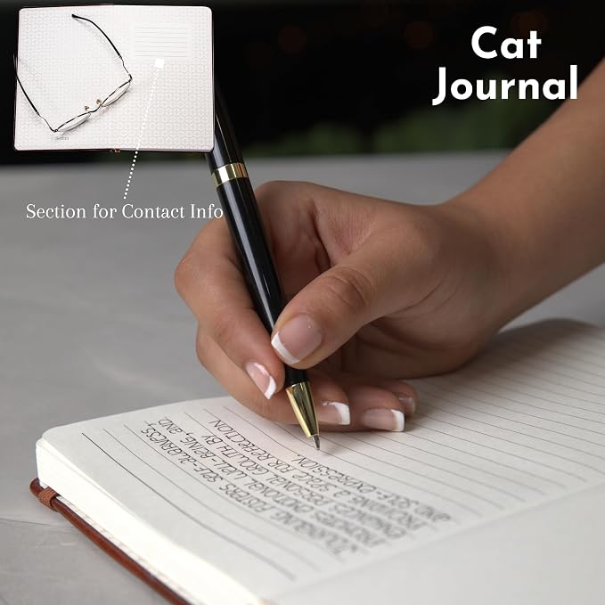 SETTINI® Lined Journal - Cat Journal for Writing Gift Set - Hardcover Vegan Leather, Includes Luxury Pen in a Unique Pen Holder, 192 Pages, A5, Birthday Gift, Journal for Women