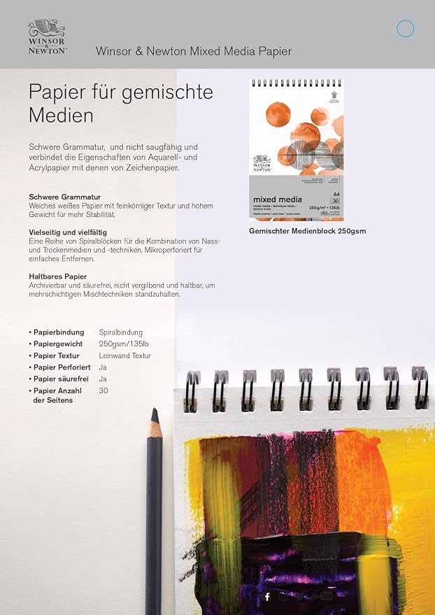 Winsor & Newton Professional Mixed Media Pad, 7" x 10", 30 Sheets, 250gsm, White