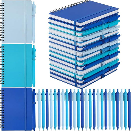Fulmoon 12 Set Small Spiral Notebooks A6 with Pens Bulk, Multicolor 4" x 6" Pocket Notebooks Mini Lined Journals 50 Sheets for Back to School Supplies Students Gifts Rewards Office (Ocean Blues)