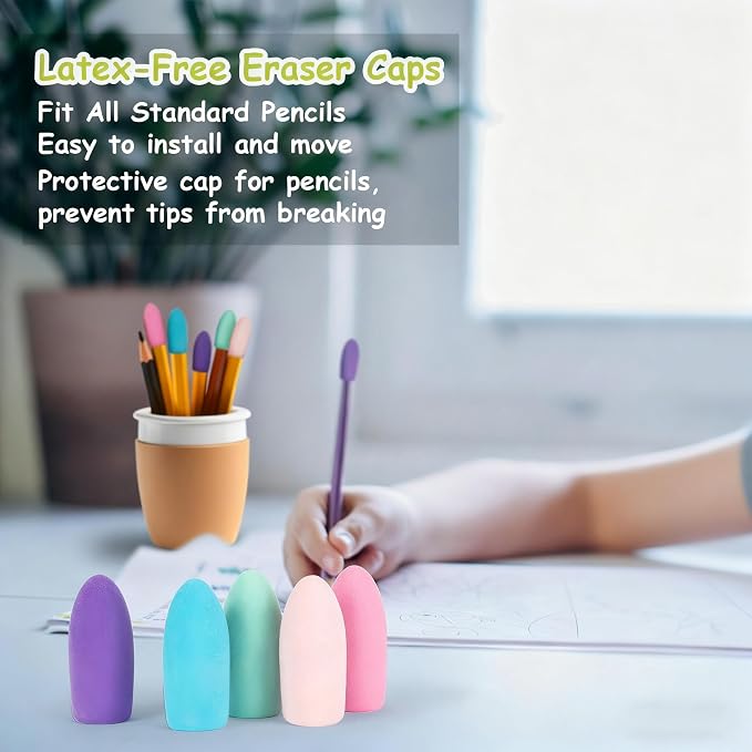 Sukh Cap Erasers for Pencils Pulk - 80 PCS Pencil Top Erasers Pencil Cap Toppers for Latex Free 5 Colors School Erasers Cap for Teachers Classroom Home and Office