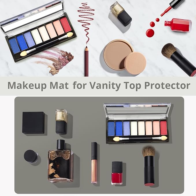 LovePads Makeup Mat for Vanity, 17 x 28 Dual-Sided Desk Pad & Vanity Cover Top, Waterproof PVC Protector Mat for Dresser, Nail Art, Craft Table (Dark Grey+Grey)
