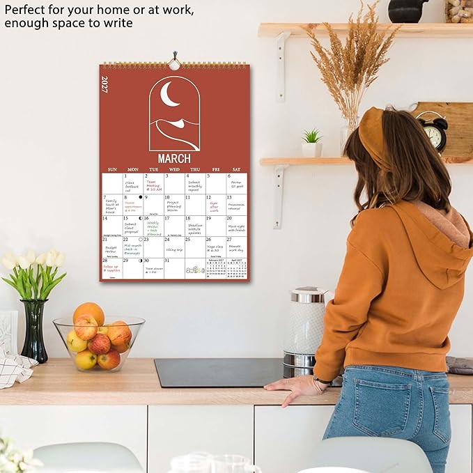 2026-2027 Wall Calendar, 18 Months Moon Calendar from July 2026 - December 2027, Aesthetic Lunar Boho Large Calendar for Home Office Kitchen, Thick Paper for Monthly Organization, Moon Phases, 10"×14.5"