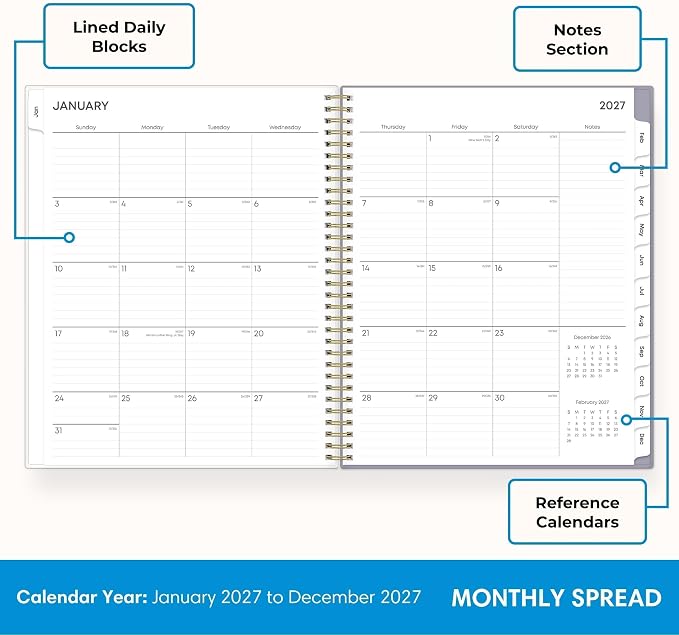 Blue Sky 2027 Weekly & Monthly Planner Calendar, 8.5"x11", Tula | January 2027 - December 2027, Flexible Cover, Durable Twin Wire Binding, Laminated Tabs, Storage Pocket