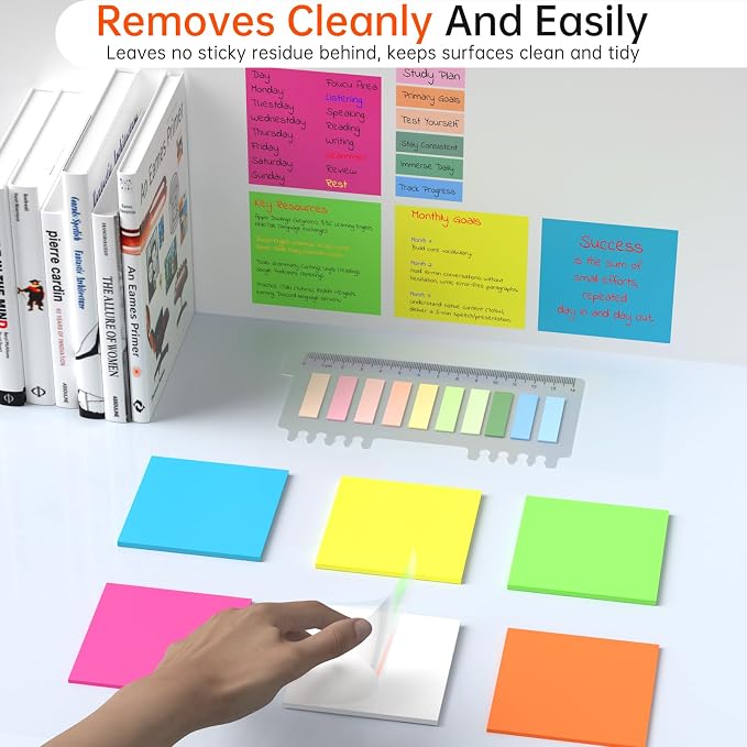 Transparent Sticky Notes with Marker, 【99.9% Transparency, Strong Adhesion,Waterproof 】 MEIGAONE 7 Pack Clear Sticky Note 3x3,Translucent Sticky Note Office,School Supplies
