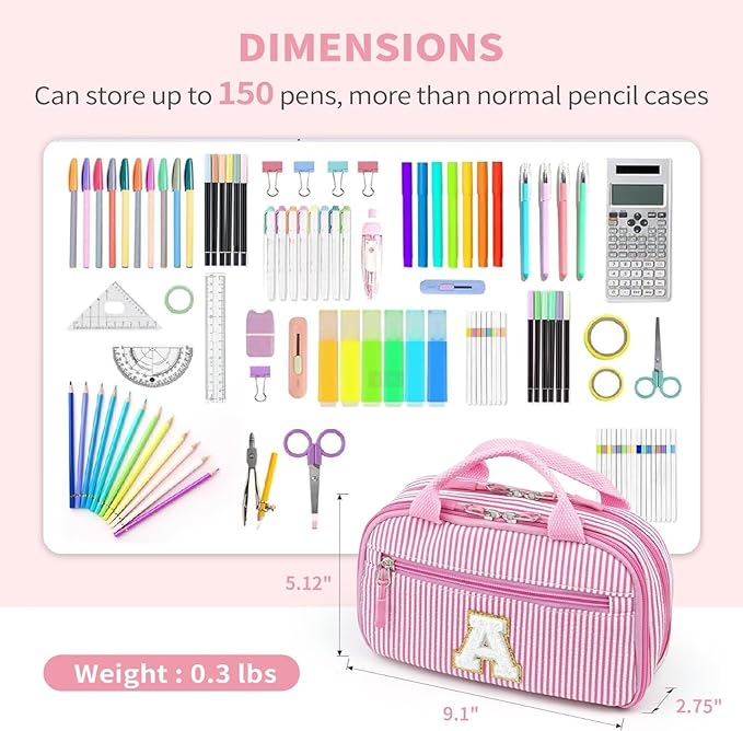 YOOLIFE Pencil Case for Girls, Cute Pencil Pouch Pen Case, Large Capacity Aesthetic School Supplies for Teen Girls, Pink D